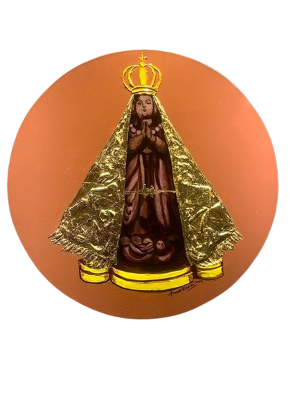 Aparecida em barro com manto de ouro